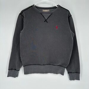 Vintage Polo Ralph Lauren Mens XS Faded Black Crewneck Sweatshirt Red Pony Logo
